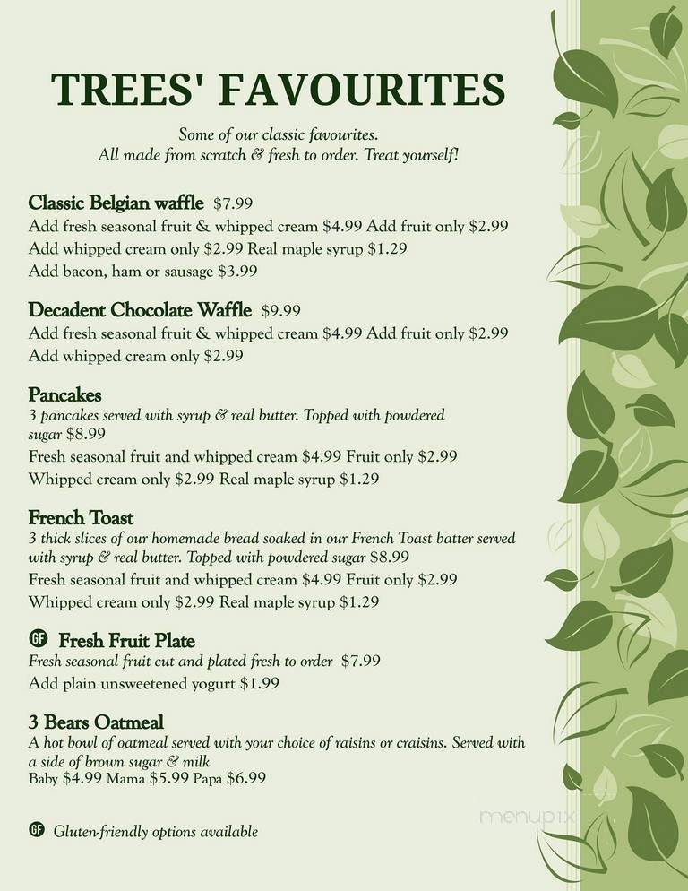 Trees Restaurant - Parksville, BC menu_pic