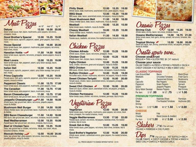 Good Brother's Pizza & Pasta - Kelowna, BC menu_pic