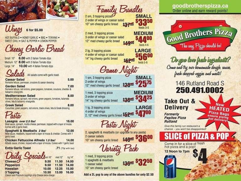 Good Brother's Pizza & Pasta - Kelowna, BC menu_pic