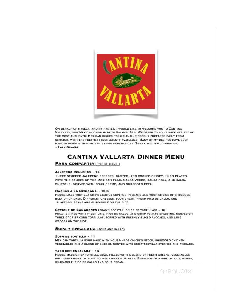 Casa Vallarta - Salmon Arm, BC menu_pic