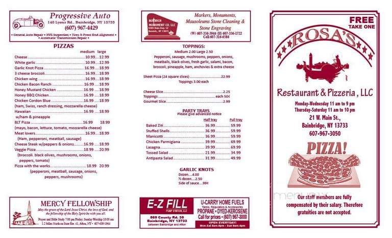 Rosa's Restaurant & Pizzeria - Amherstburg, ON menu_pic