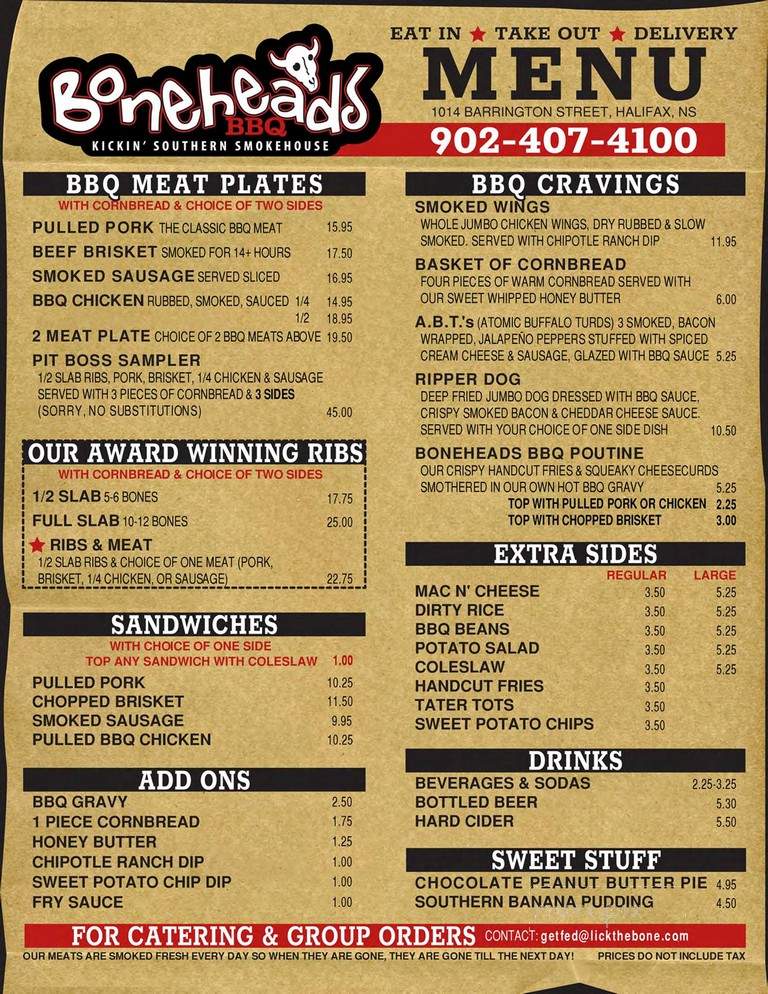 Boneheads BBQ - Halifax, NS menu_pic