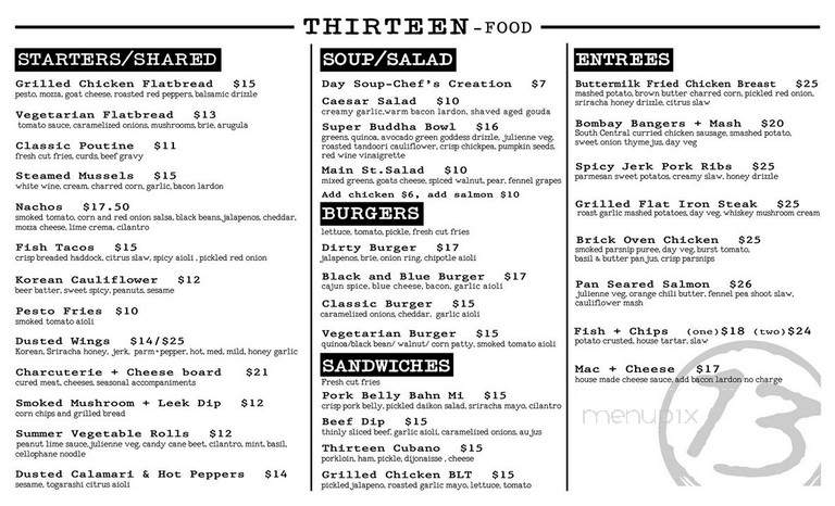 Cafe 13 Main Street Grill - Cambridge, ON menu_pic