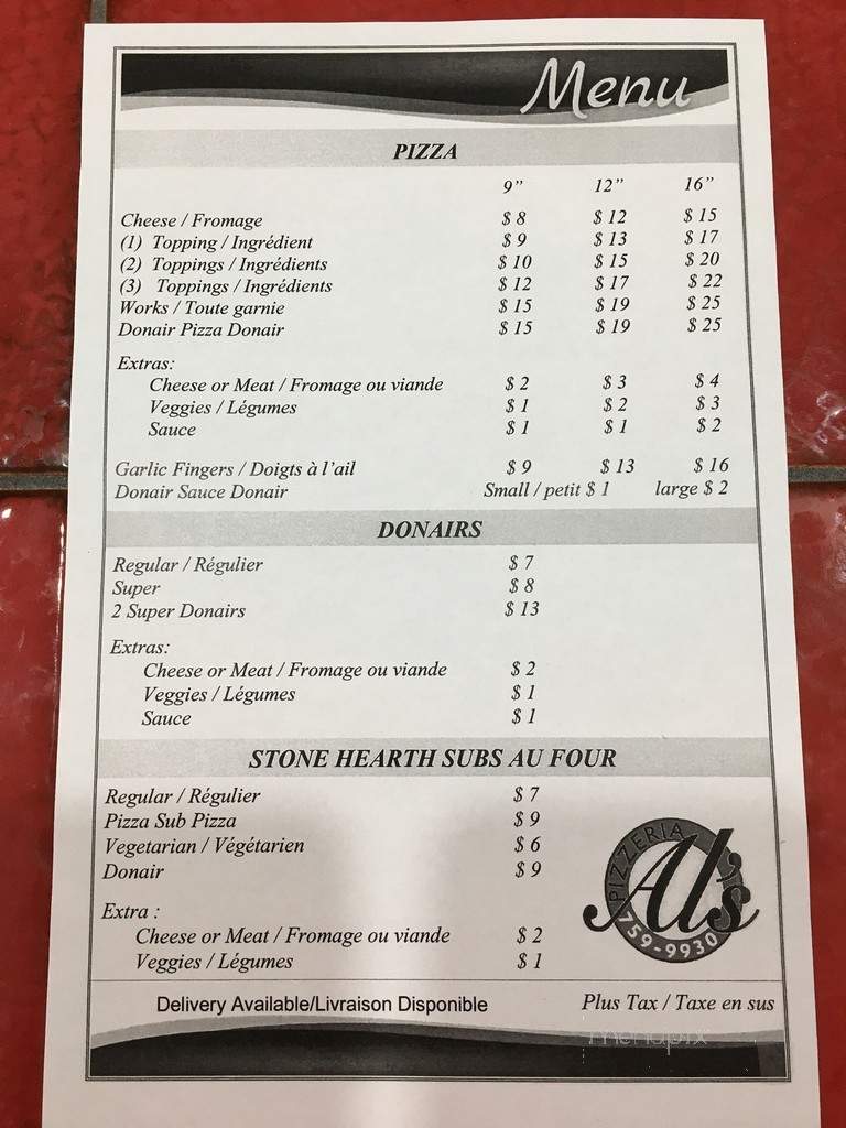 Al's Pizzeria - Campbellton, NB menu_pic
