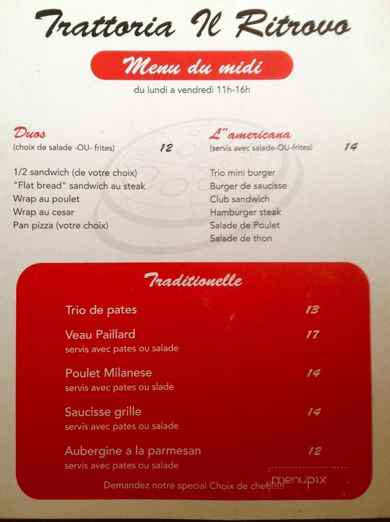 Trattoria Il Ritrovo - Montreal, QC menu_pic