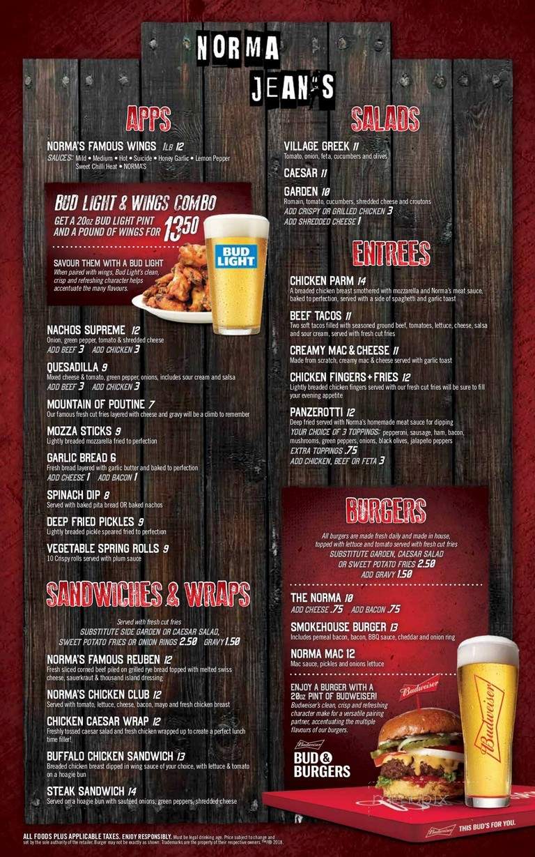 Norma Jean's - London, ON menu_pic