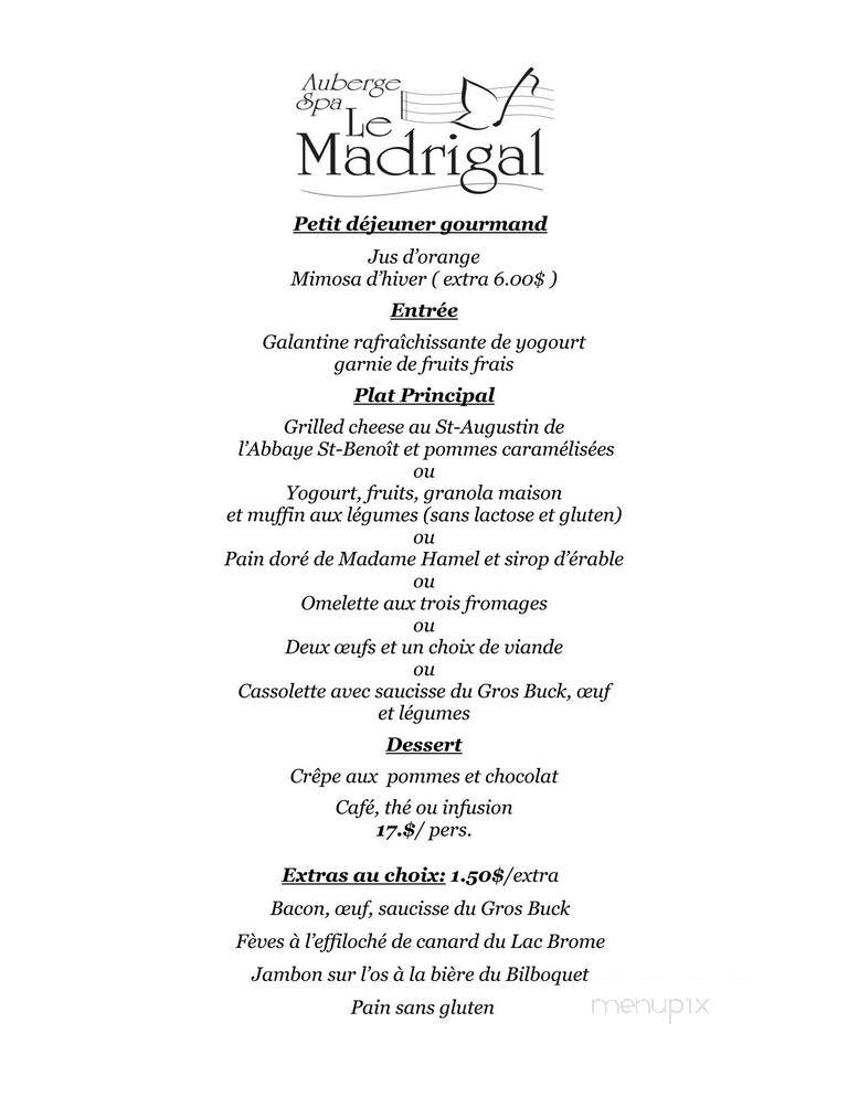 Auberge Spa Le Madrigal - Bromont, QC menu_pic