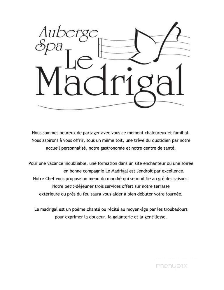 Auberge Spa Le Madrigal - Bromont, QC menu_pic