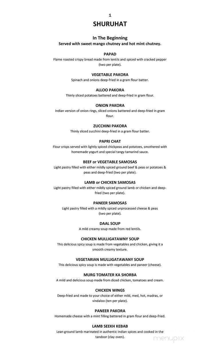 Taj Mahal Restaurant - Calgary, AB menu_pic