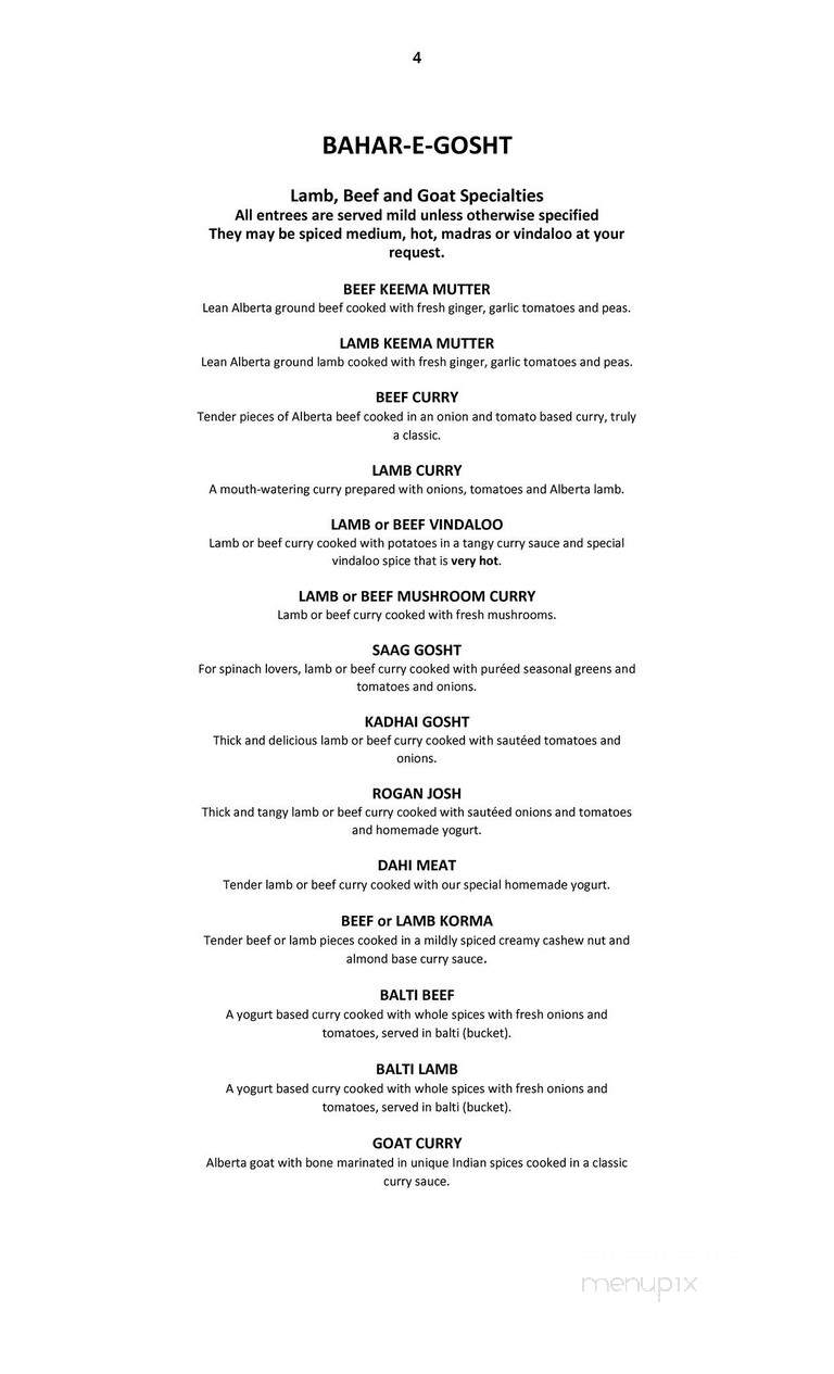 Taj Mahal Restaurant - Calgary, AB menu_pic