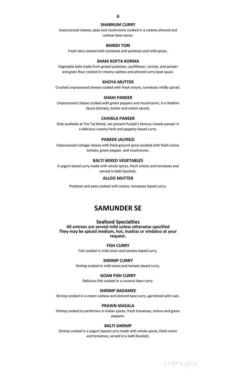 Taj Mahal Restaurant - Calgary, AB menu_pic
