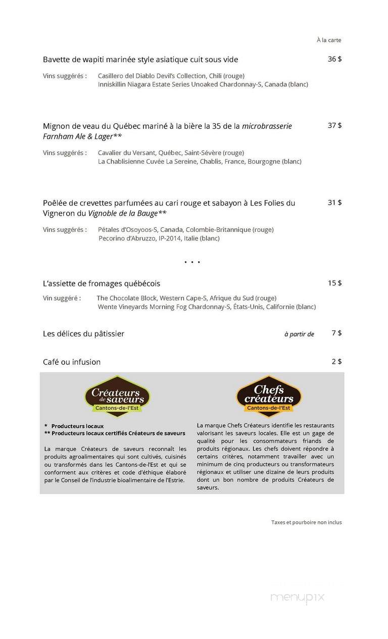 Chez Plumet Restaurant - Canton-De-Granby, QC menu_pic
