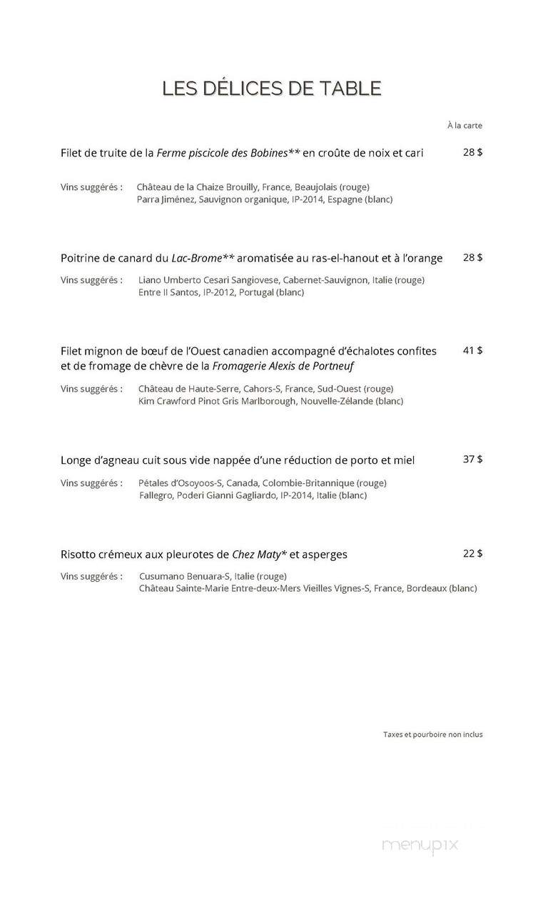 Chez Plumet Restaurant - Canton-De-Granby, QC menu_pic