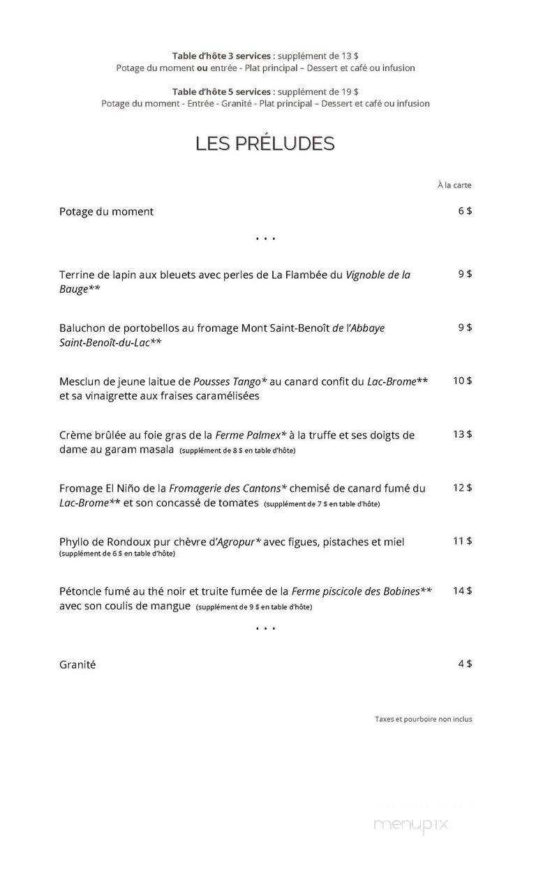 Chez Plumet Restaurant - Canton-De-Granby, QC menu_pic