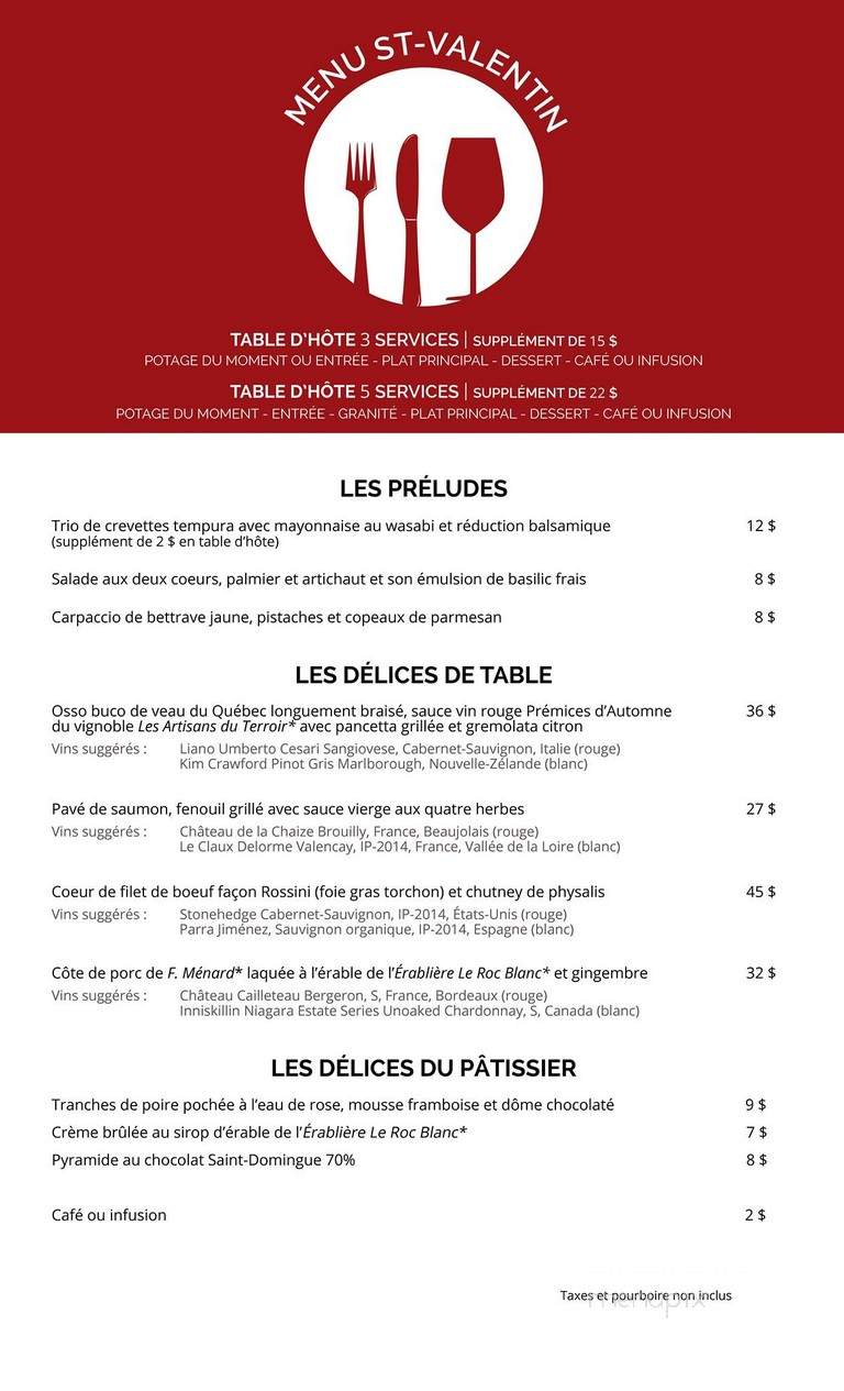 Chez Plumet Restaurant - Canton-De-Granby, QC menu_pic