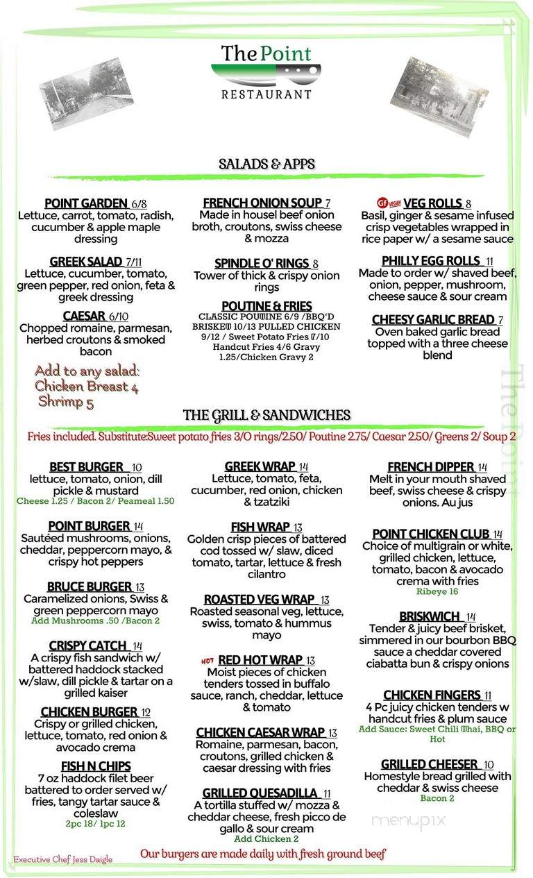 The Point - Sydenham, ON menu_pic