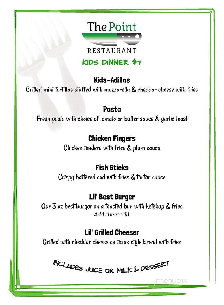 The Point - Sydenham, ON menu_pic