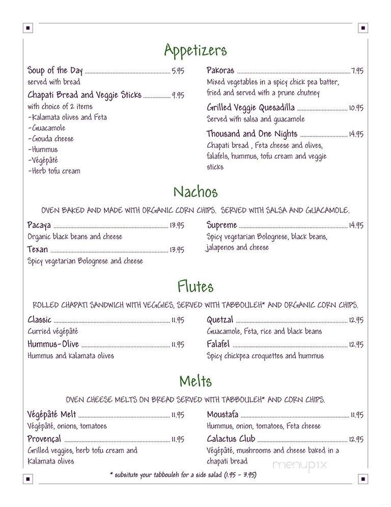 Calactus Cafe Restaurant Vegetarien - Moncton, NB menu_pic