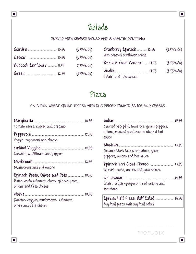 Calactus Cafe Restaurant Vegetarien - Moncton, NB menu_pic