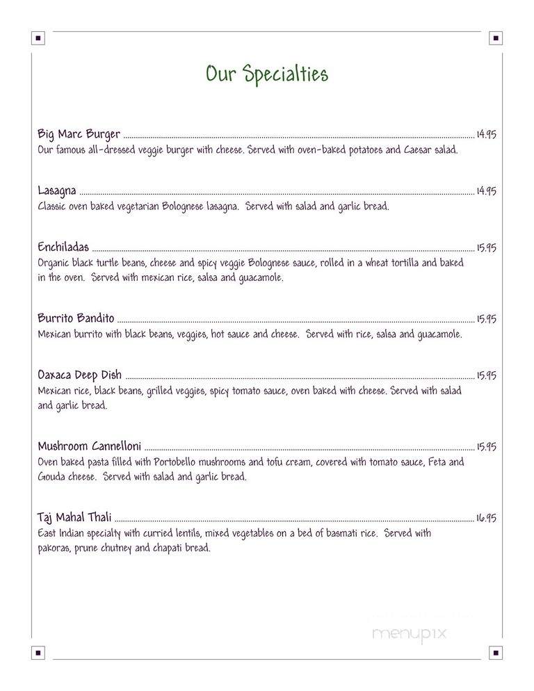 Calactus Cafe Restaurant Vegetarien - Moncton, NB menu_pic