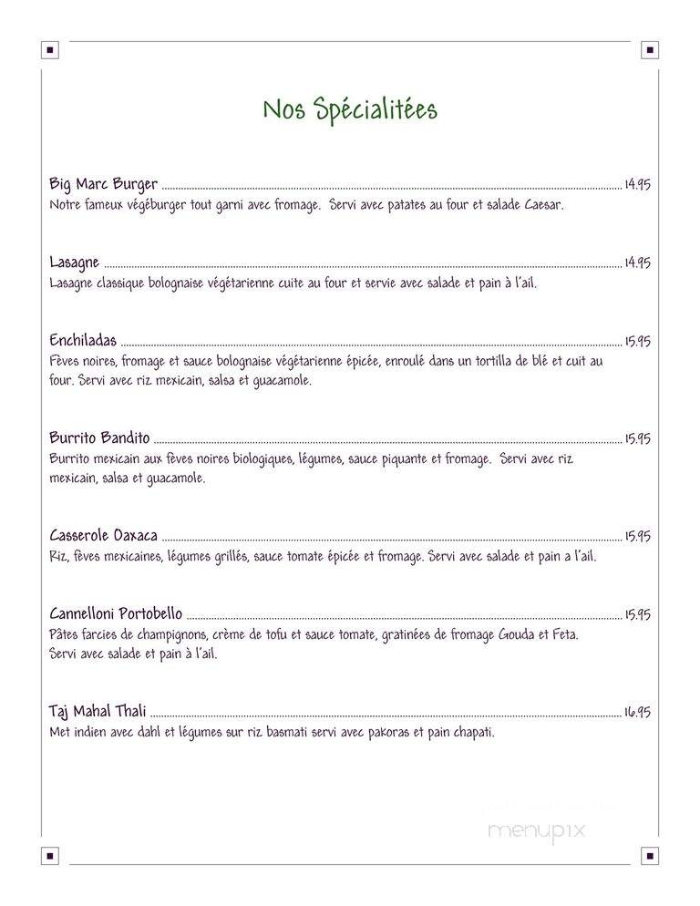 Calactus Cafe Restaurant Vegetarien - Moncton, NB menu_pic