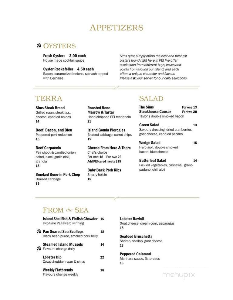 Sims Steakhouse & Oyster Bar - Charlottetown, PE menu_pic