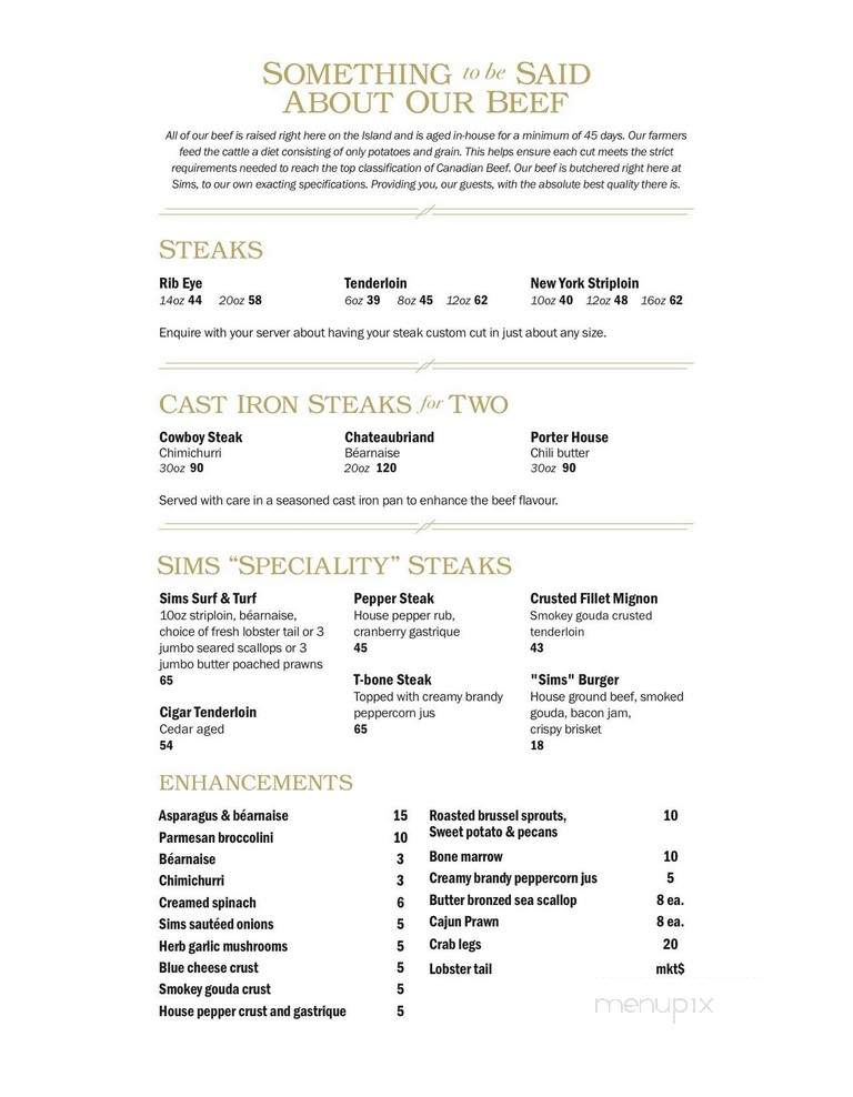 Sims Steakhouse & Oyster Bar - Charlottetown, PE menu_pic