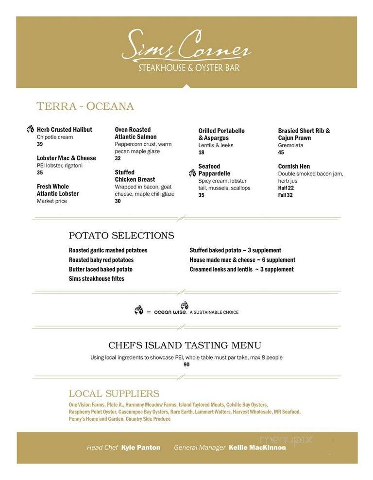 Sims Steakhouse & Oyster Bar - Charlottetown, PE menu_pic