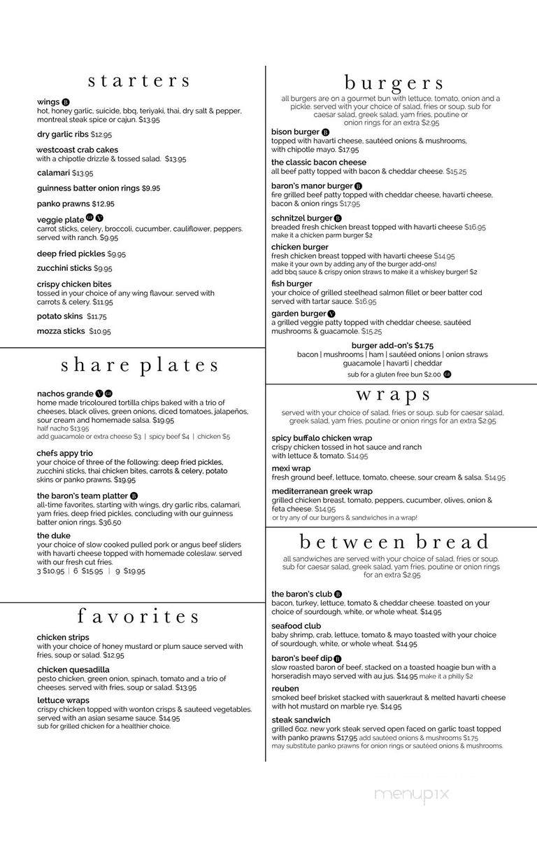 Baron's Manor - Surrey, BC menu_pic