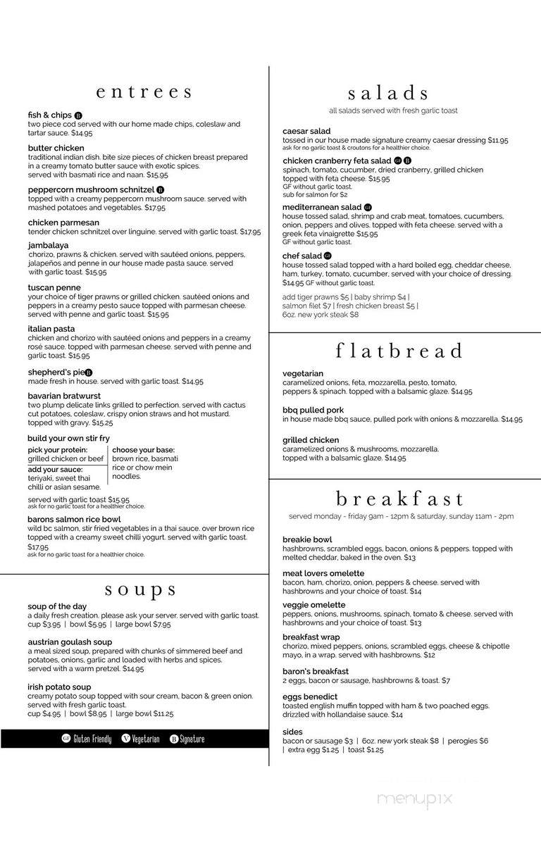 Baron's Manor - Surrey, BC menu_pic