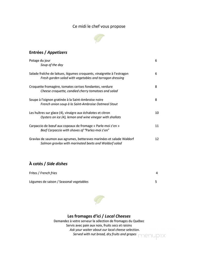 Restaurant Auberge West Brome - West Brome L Brome, QC menu_pic
