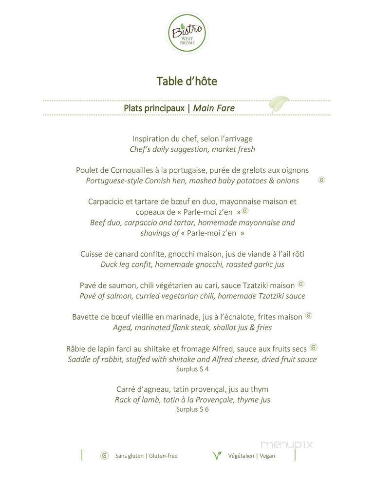 Restaurant Auberge West Brome - West Brome L Brome, QC menu_pic