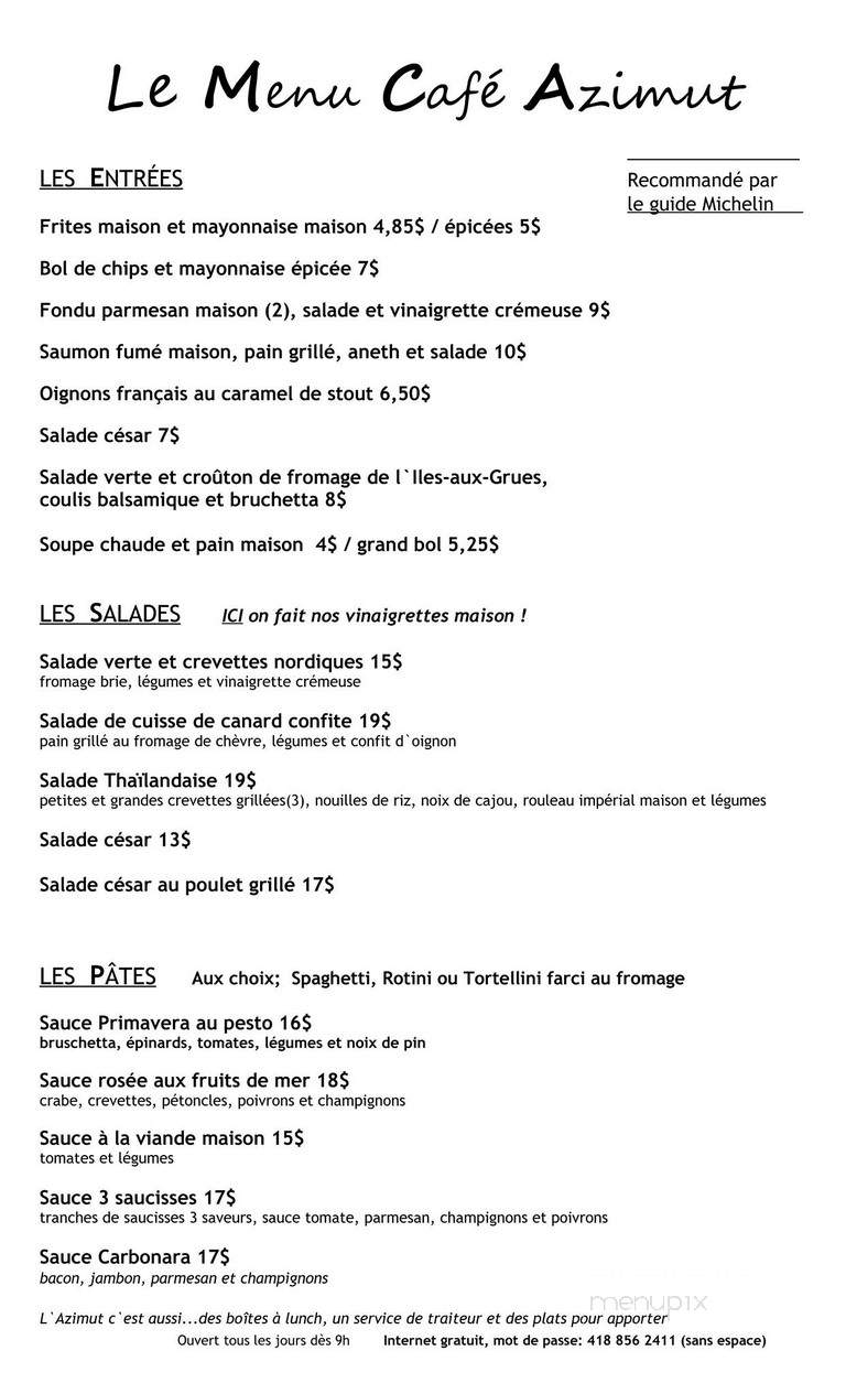Cafe Azimut - La Pocatiere, QC menu_pic