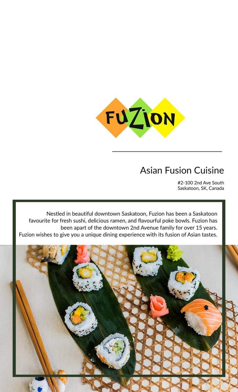 Fuzion Sushi & Deli Bar - Saskatoon, SK menu_pic