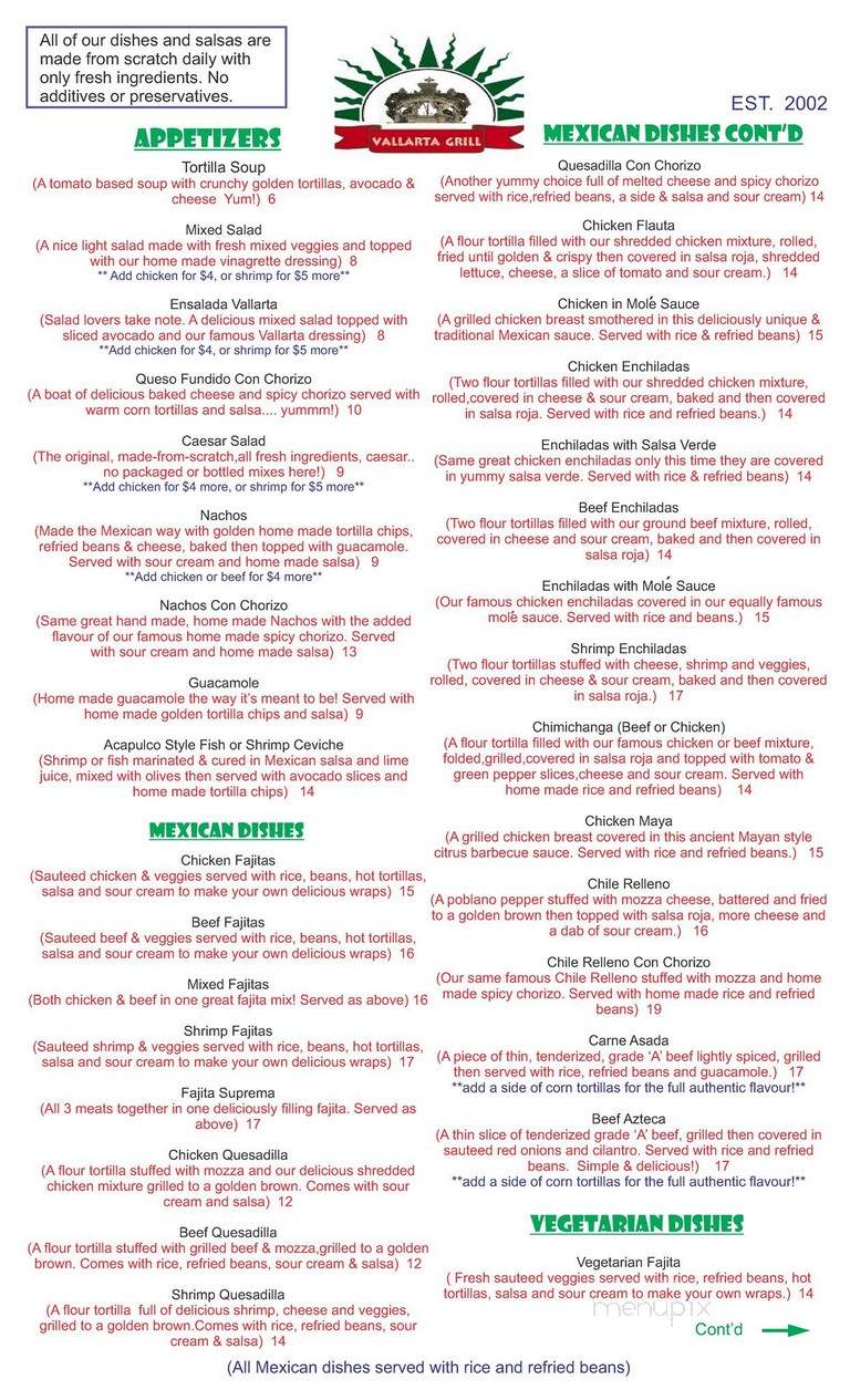 Vallarta Grill - Penticton, BC menu_pic