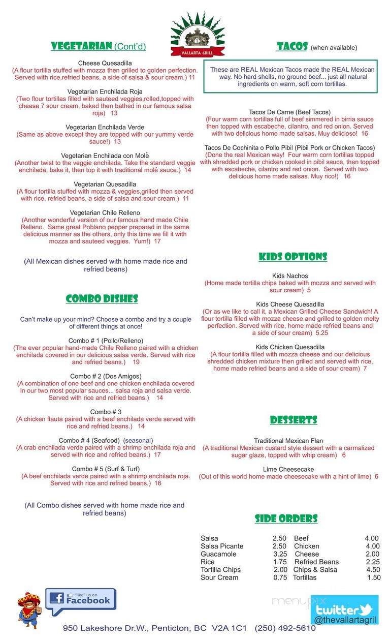 Vallarta Grill - Penticton, BC menu_pic