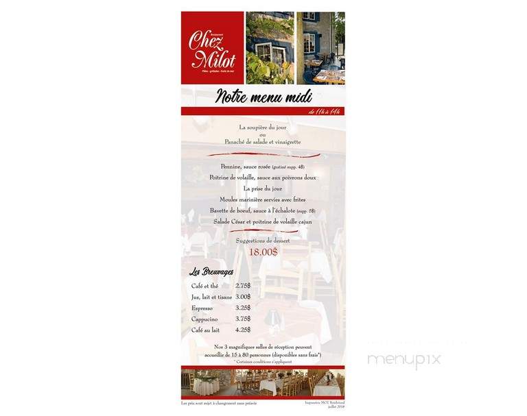 Restaurant Chez Milot - Sainte-Adele, QC menu_pic