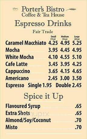 Porter's Bistro Coffee & Tea House - Langley Twp, BC menu_pic