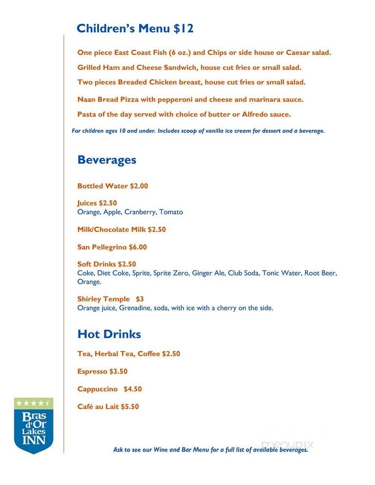 Bras D'Or Lakes Inn - Saint Peters, NS menu_pic