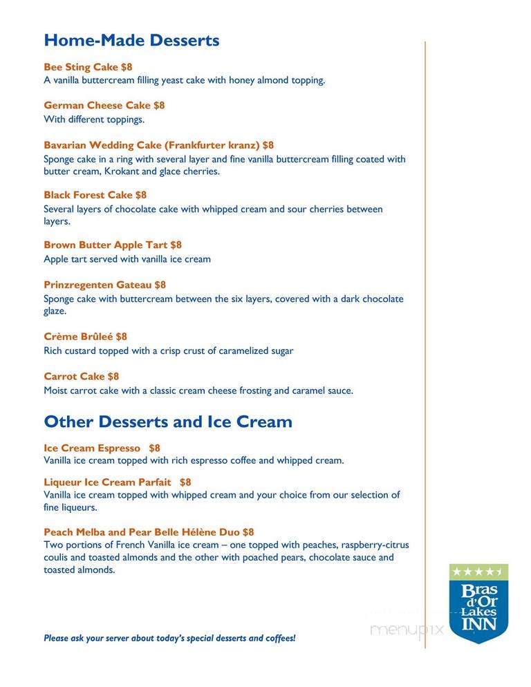 Bras D'Or Lakes Inn - Saint Peters, NS menu_pic