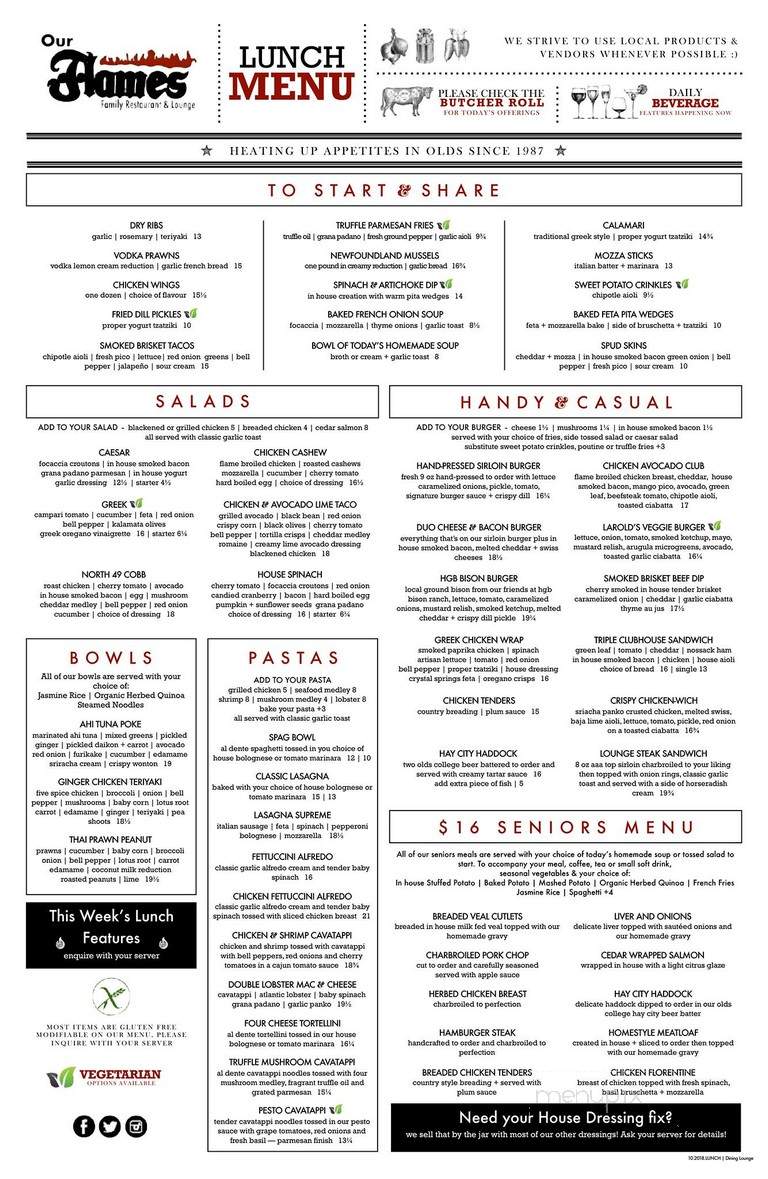Our Flames Restaurant & Lounge - Olds, AB menu_pic