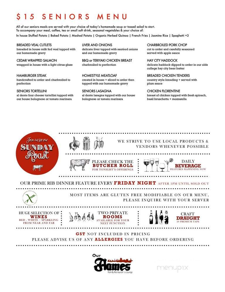 Our Flames Restaurant & Lounge - Olds, AB menu_pic