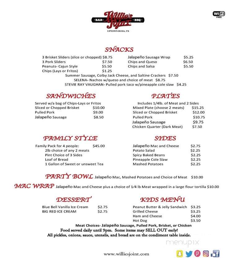 Willie's - Norfolk, ON menu_pic