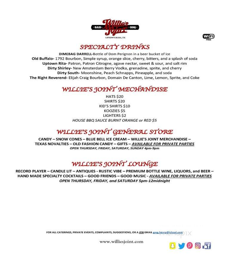 Willie's - Norfolk, ON menu_pic