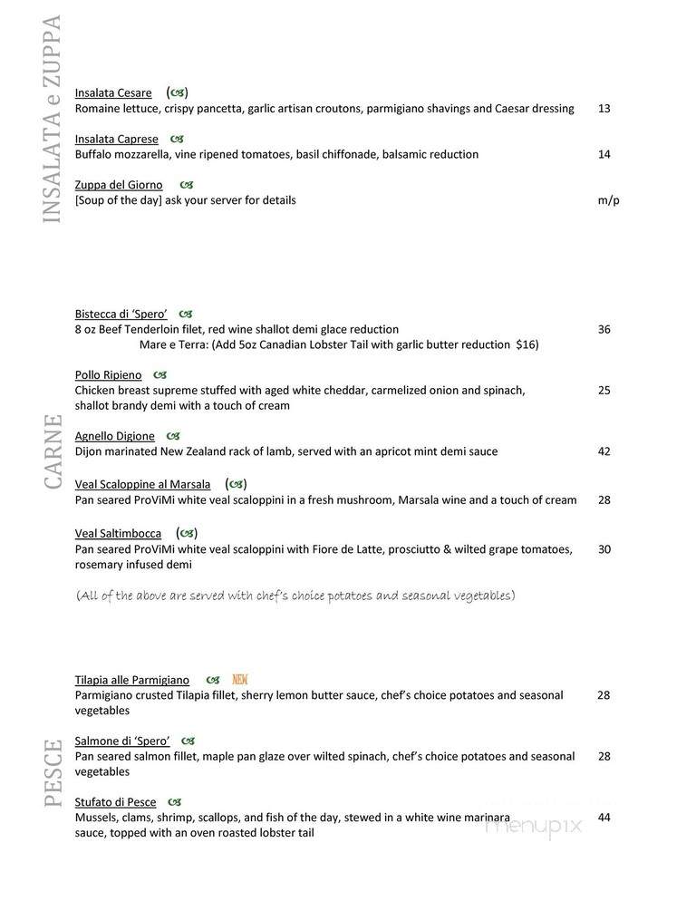Spero Ristorante - Newmarket, ON menu_pic