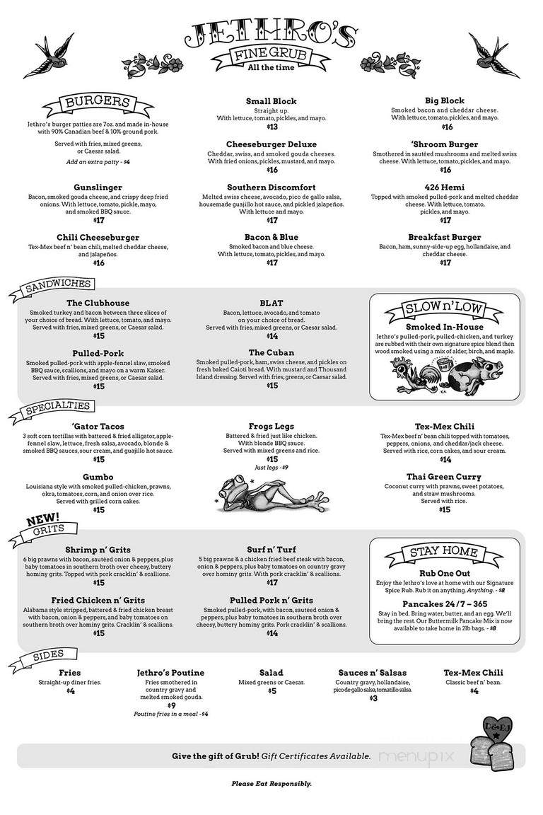 Jethro's Fine Grub - Vancouver, BC menu_pic