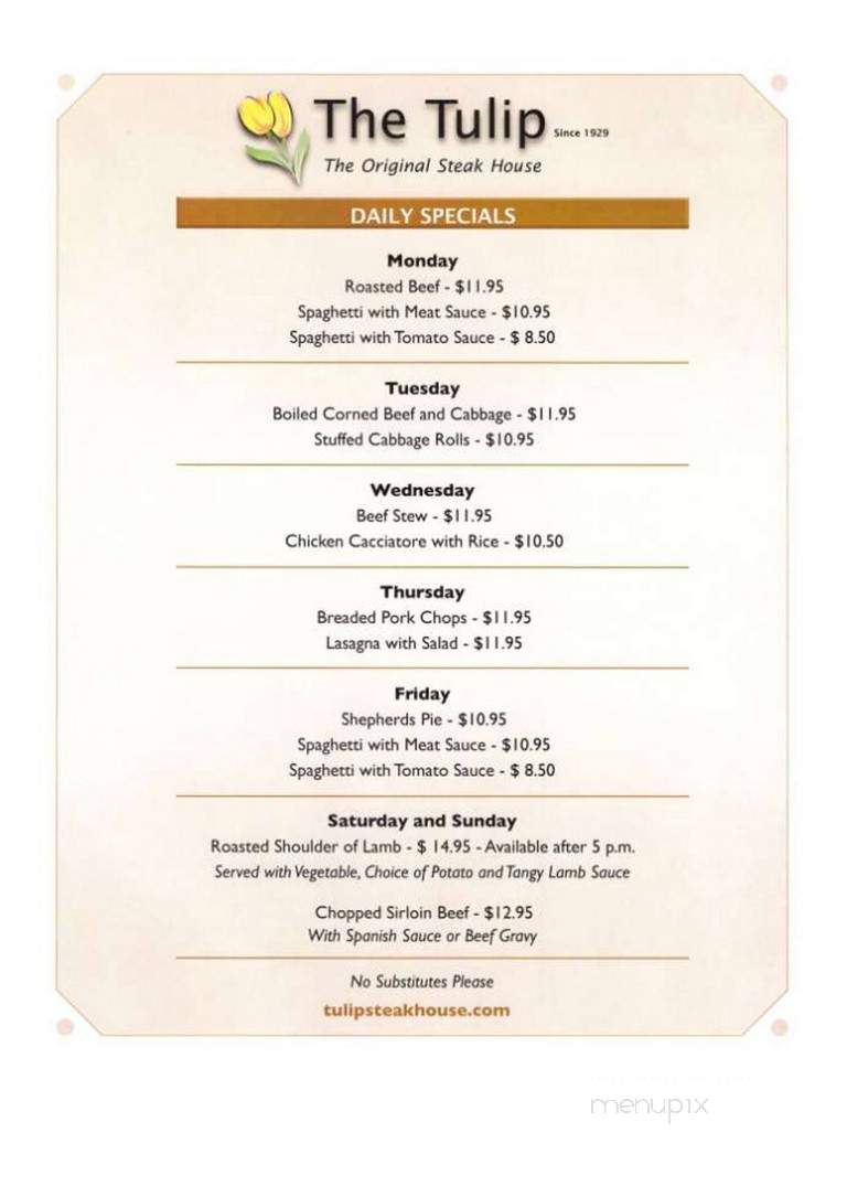 Tulip Restaurant - Toronto, ON menu_pic