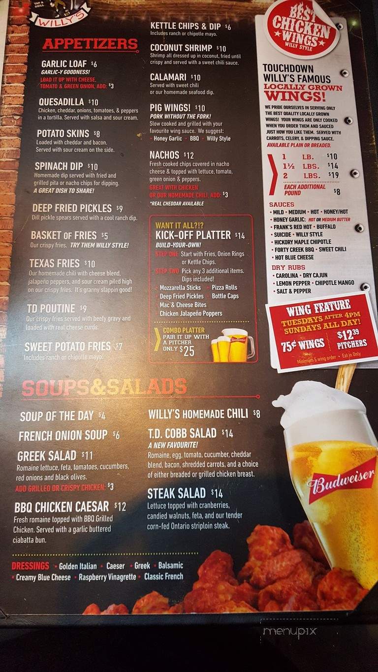 Touchdown Willy's Tap & Grill - West Lincoln, ON menu_pic