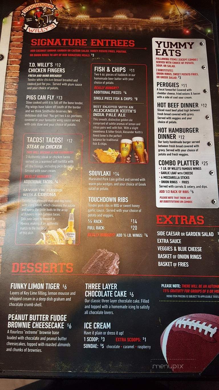 Touchdown Willy's Tap & Grill - West Lincoln, ON menu_pic