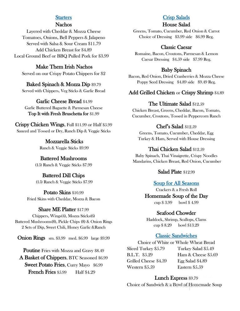 All Seasons Inn & Restaurant - Sussex, NB menu_pic